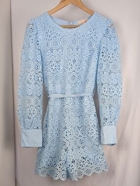 HIDDEN LABEL Light Blue Long Sleeve Eyelet Lace Pattern Romper
